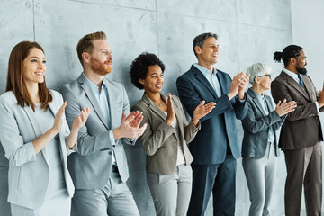 business businessman woman businesswoman meeting success office applause team applauding businessperson teamwork clapping man colleague group seminar conference row