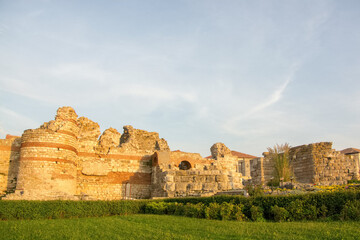 Fototapeta na wymiar Fortification of Nessebar at sunset, Bulgaria