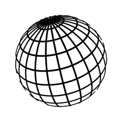 Earth, vector linear globe, sphere with parallels and meridians, spiral planet favicon