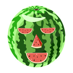Vector illustration with watermelon fanny face in flat technique isolated on white background 