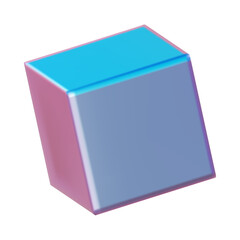 3d pink blue metal neon gradient cube shapes render. Vector abstract element. Futuristic iridescent holographic isometric box