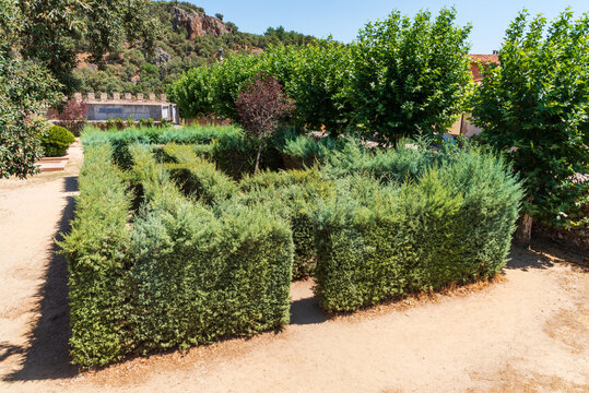 Labyrinth with hedges in the gardens of Buitrago de Lozoya