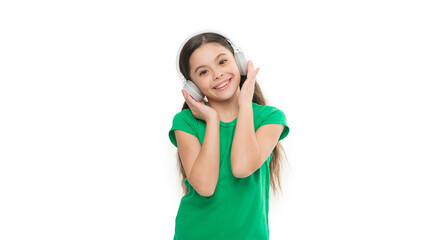 child elearning in headset. Modern technology has influenced the way our children play. the best headphones little girl listen to music. Protect Developing Ears. happy childhood
