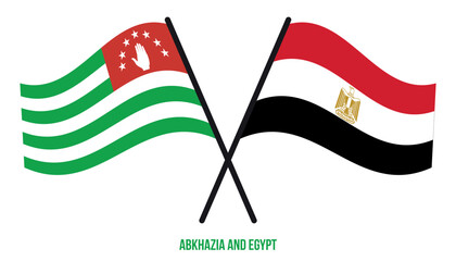 Abkhazia and Egypt Flags Crossed And Waving Flat Style. Official Proportion. Correct Colors.