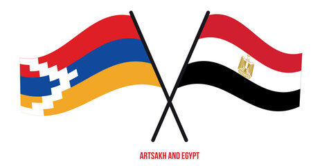 Artsakh and Egypt Flags Crossed And Waving Flat Style. Official Proportion. Correct Colors.