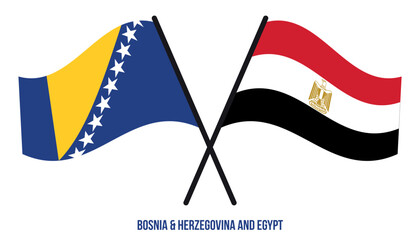 Bosnia & Herzegovina and Egypt Flags Crossed And Waving Flat Style. Official Proportion Colors.