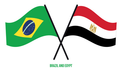 Brazil and Egypt Flags Crossed And Waving Flat Style. Official Proportion. Correct Colors.