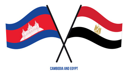 Cambodia and Egypt Flags Crossed And Waving Flat Style. Official Proportion. Correct Colors.