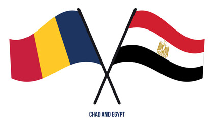 Chad and Egypt Flags Crossed And Waving Flat Style. Official Proportion. Correct Colors.