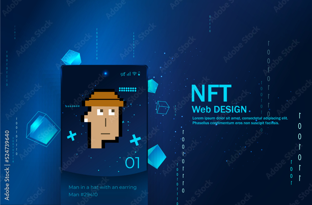 Poster concept of nft ,non-fungible token with network vector on dark background. vector illustration conce