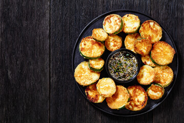 Hobak Jeon, pan fried zucchini with dipping sauce