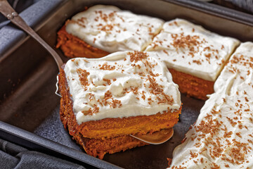 pumpkin cake with cream frosting, top view