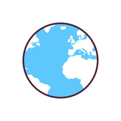 World map and horizontal earth planet concept flat vector illustration.