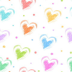 Abstract seamless colorful sketch heart pattern on white background. Grunge hearts repeat print. Romantic Endless ornament © Kseniia Koval