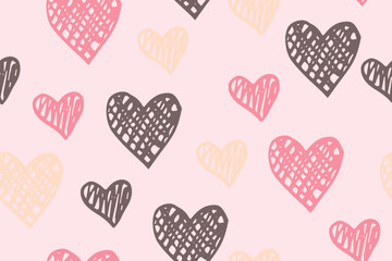 Doodle heart shapes vector doodle pattern. Scribble hearts ornament