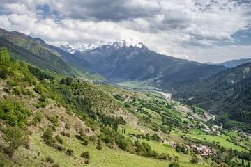 Fototapeta na wymiar Landscape of the majestic Caucasus mountains in Svaneti region, Georgia