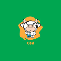 Cute Doll Cow Mascot Logo Design Illustration