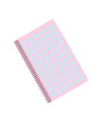 Vector Pink diary notebook with blue circles painted in watercolor for study.