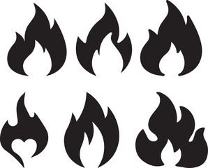 fire flam set. Set of fire logos carved out of paper. Bright flame from different style. fire flat icons, flames, flame of various shapes, bonfire vector illustration
