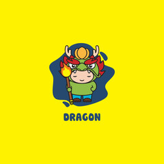 Cute Doll Dragon Mascot Logo Design Illustration