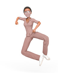 nurse is doing a happy jump