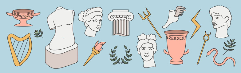 Vector ancient sculpture Greece set