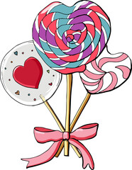 Lollypops with hearts isolated on white background.