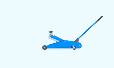 Blue jack for wheel replacement. 3d rendering on the topic of auto parts, tire repair, tires. Blue isolated background.