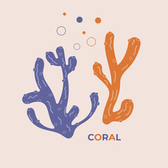 Vector illustration of corals. Sticker in flat style.