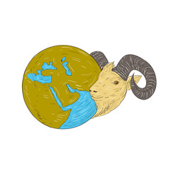 Ram Head Middle East Globe Drawing