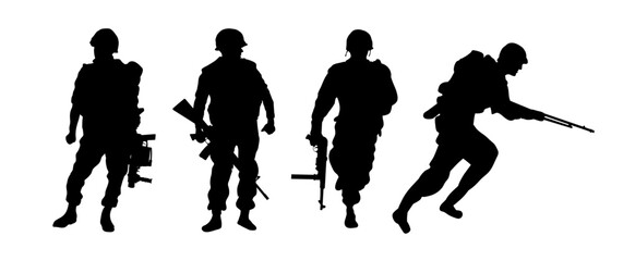 silhouettes of american soldiers - vector illustration
