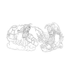 Zeus Vs Poseidon Black and White Drawing