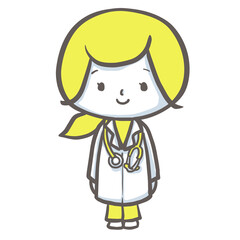 立ち姿のまじめそうな女性医師　黄色バージョン
