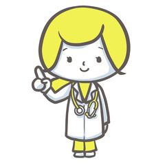 指差しをしながら説明する女性医師　黄色バージョン