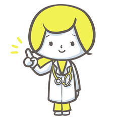 指差しをしながら説明する女性医師　黄色バージョン