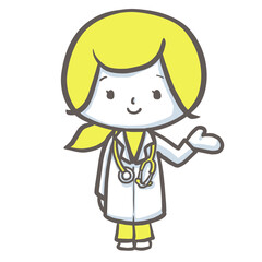 手を差し出して説明・案内する女性医師　女性バージョン