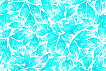 Fototapeta premium Seamless abstract pattern with blue leaves on a white background.