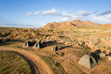 aerial view of camping in the namibian desert