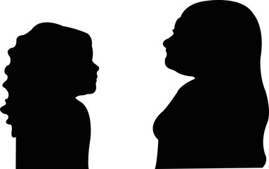 two girls making chat, head silhouette vector