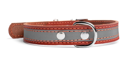 Brown leather dog collar isolated on white