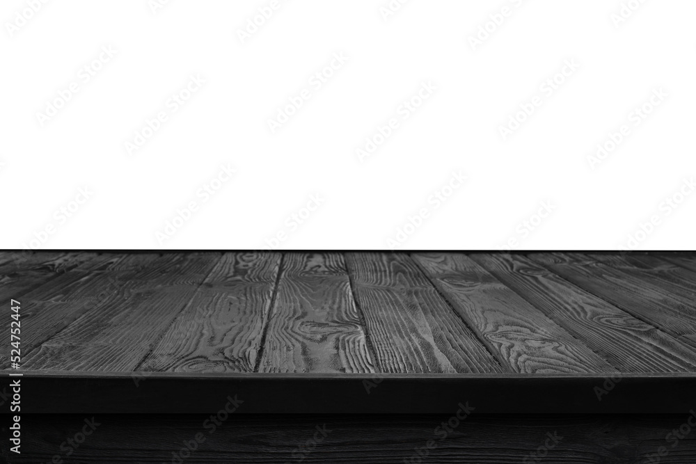 Poster Empty black wooden surface isolated on white. Mockup for design