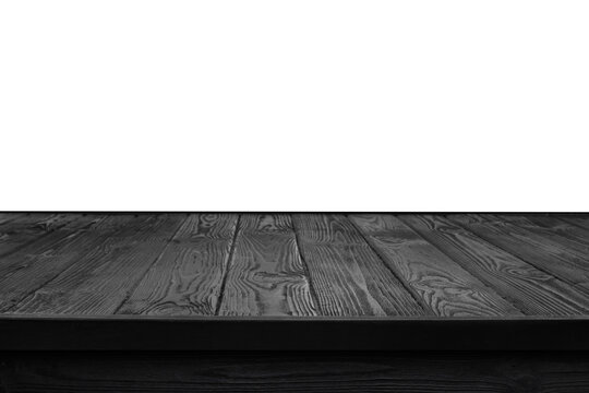 Empty black wooden surface isolated on white. Mockup for design