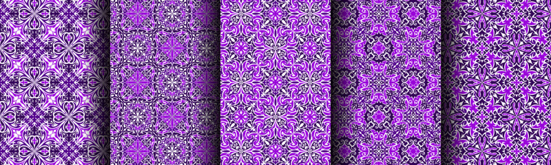 elegant purple bundle of 5 seamless ethnic patterns