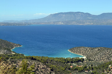 Fototapeta premium View of Arakoukia beach and Saronic gulf in Corinthia, Peloponnese, Greece.