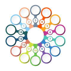 Basic circle infographic template with 14 steps, process or options, process chart, Used for process diagram, presentations, workflow layout, flow chart, infograph. Vector eps10 illustration.