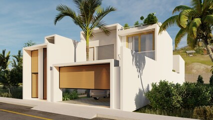 Fototapeta na wymiar Detached house, minimalist with architectural facade