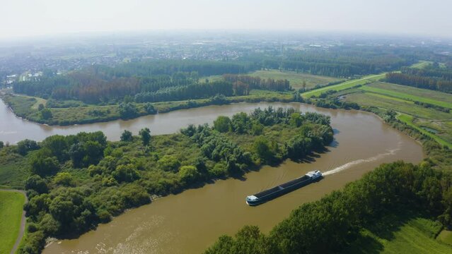 Drone flying over de Schelde in Belgium