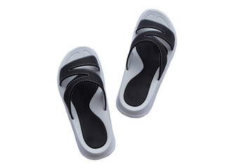 Pair of casual sandal shoes, isolated on white background. Concept : Fashionable footwear. Light and comfortable shoes for casual costume or easy lifestyle day.                                
