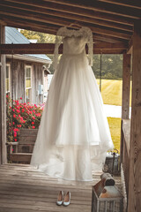 Fototapeta premium Wedding dress at farmhouse