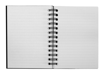 A blank open notebook with lined opposing pages